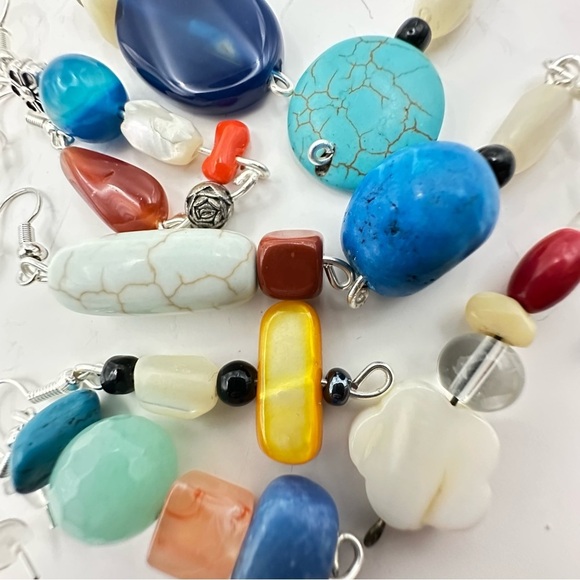 New Earrings Lot Of 10 Handmade Stones Beads Glass And Acrylic Wire Wrapped 5538 - Picture 11 of 14